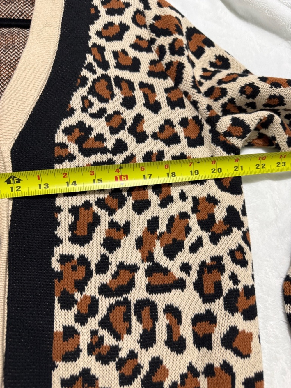 CAbi Leopard Print Cardigan Sweater - Cream/Tan/Black - Picture 11 of 12